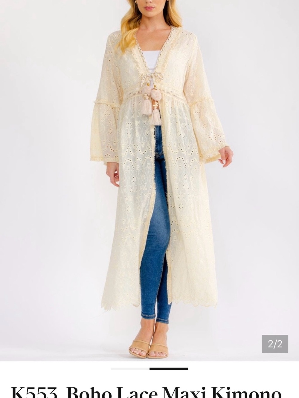 Off white Eyelet Lace Duster Kimono